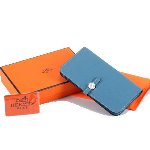 1:1 Quality Hermes Dogon Combined Wallets A508 Blue Replica - Click Image to Close